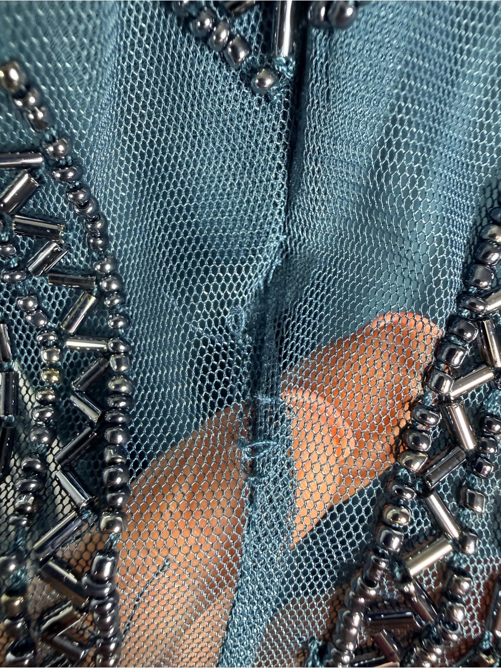 Aidan Mattox Teal Beaded Chevron Wedding Guest Mother Cocktail Dress Size 0 - Picture 15 of 16